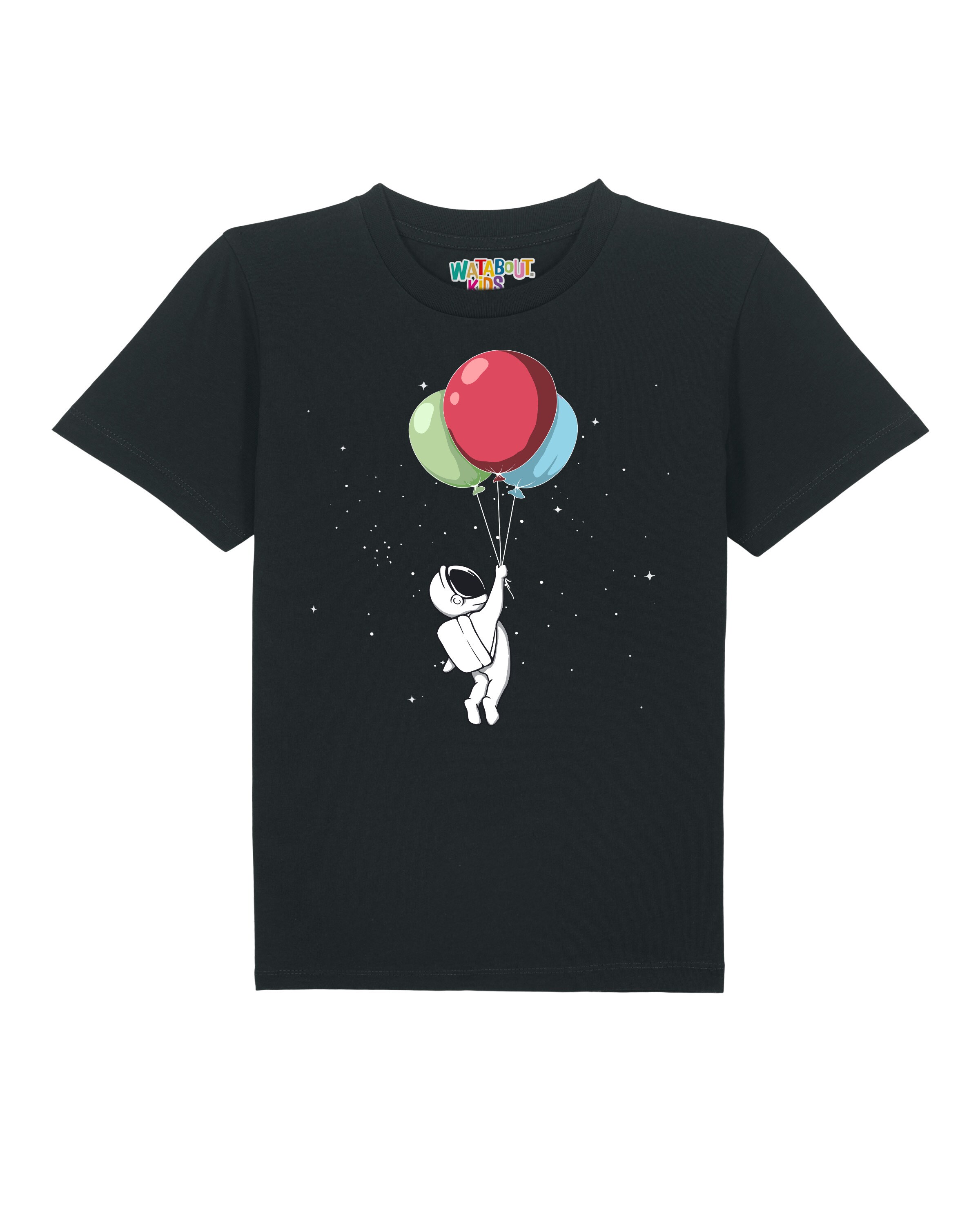 Maglietta 'Little Balloon Astronaut' di watabout.kids in nero: frontale