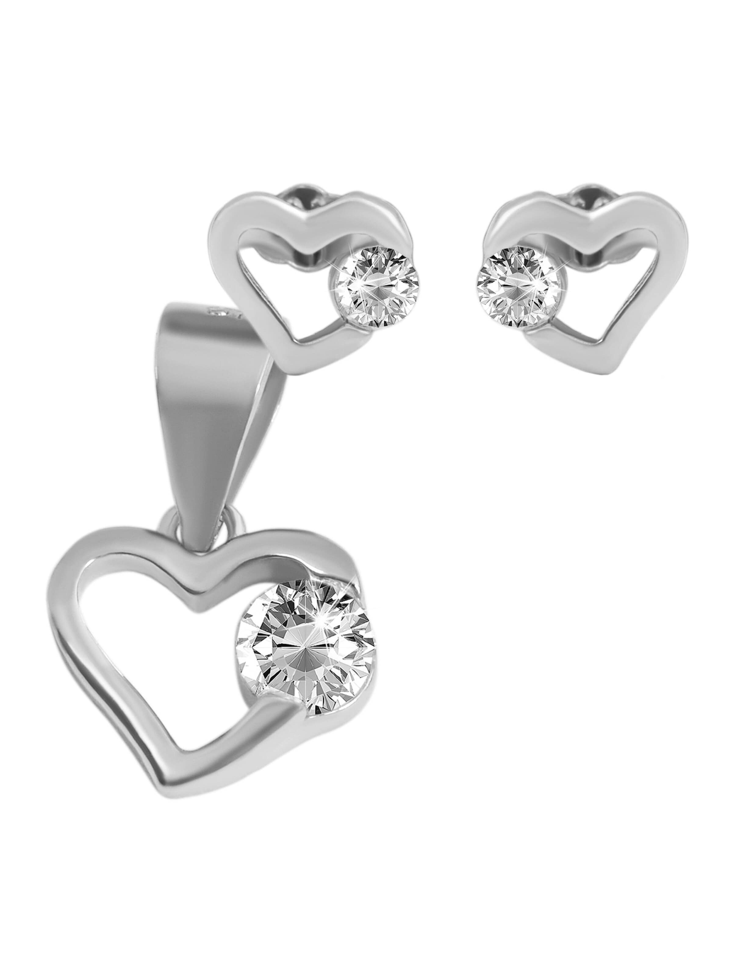 Akzent Jewelry Set '925 Silber Rhodiniert, Zirkonia, Herz, Geschenkset, Damen' in Silver: front