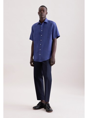SEIDENSTICKER Regular fit Zakelijk overhemd 'Smart Linen' in Blauw