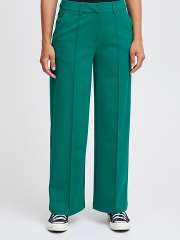 ICHI Wide leg Pleated Pants in Green: front