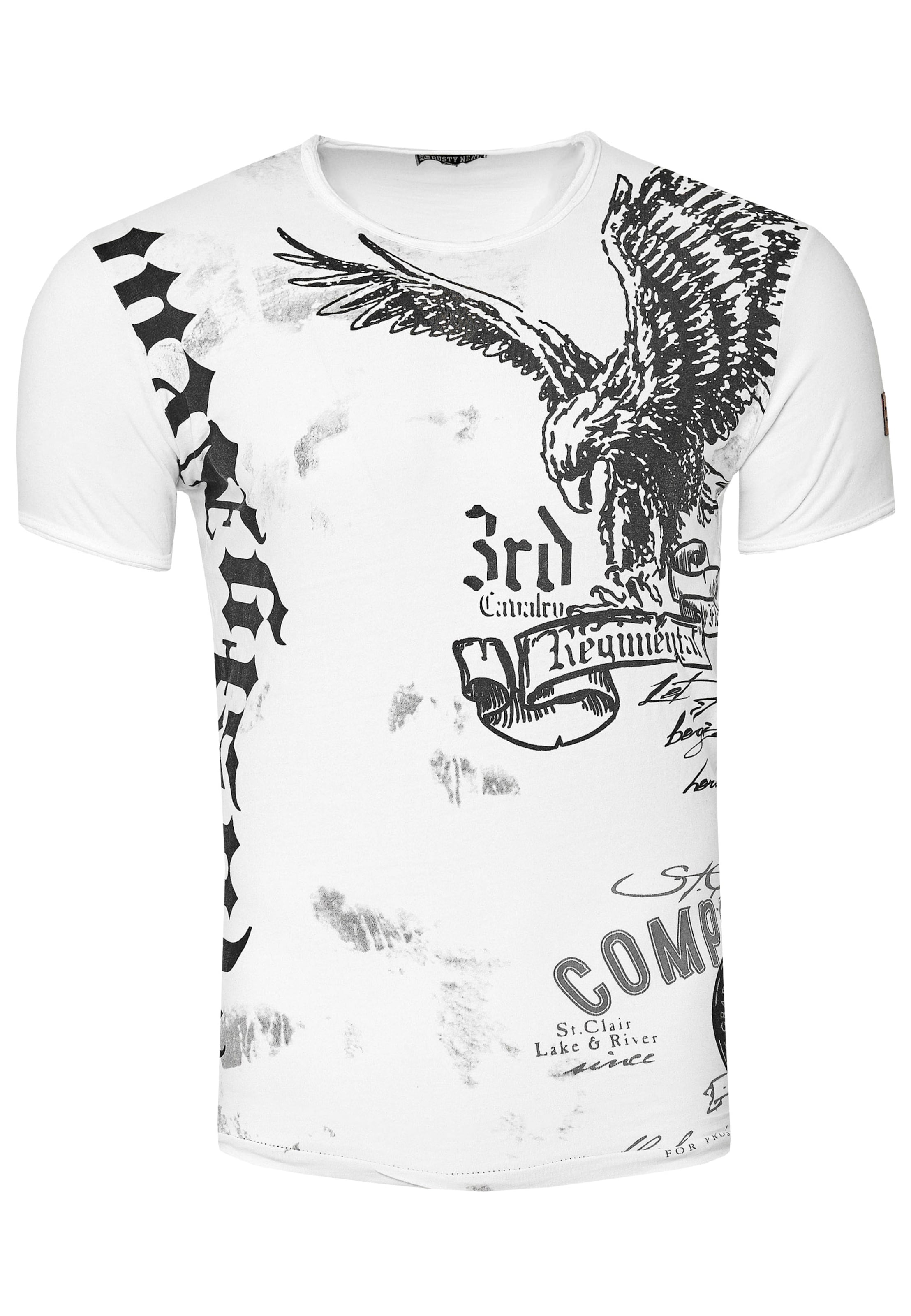 Rusty Neal T-Shirt mit modernem Front & Back Print 'American Eagle' in Weiß: Vorderseite