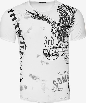 Rusty Neal T-Shirt mit modernem Front & Back Print 'American Eagle' in Weiß: predná strana