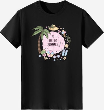 T-shirt 'Women Beach Element HELLO SUMMER Print T-Shirt' LapaPlus en noir : devant