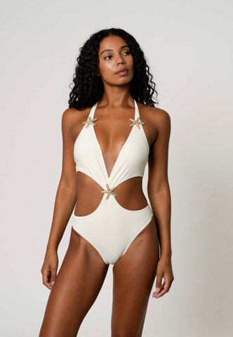 Moda Minx Triangel Badeanzug in Beige: Vorderseite