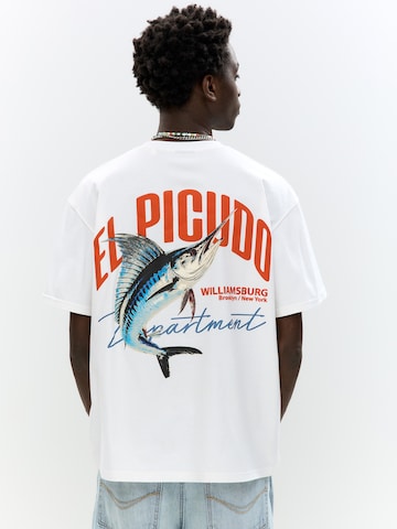Tricou 'SWORDFISH' de la Pull&Bear pe alb: față