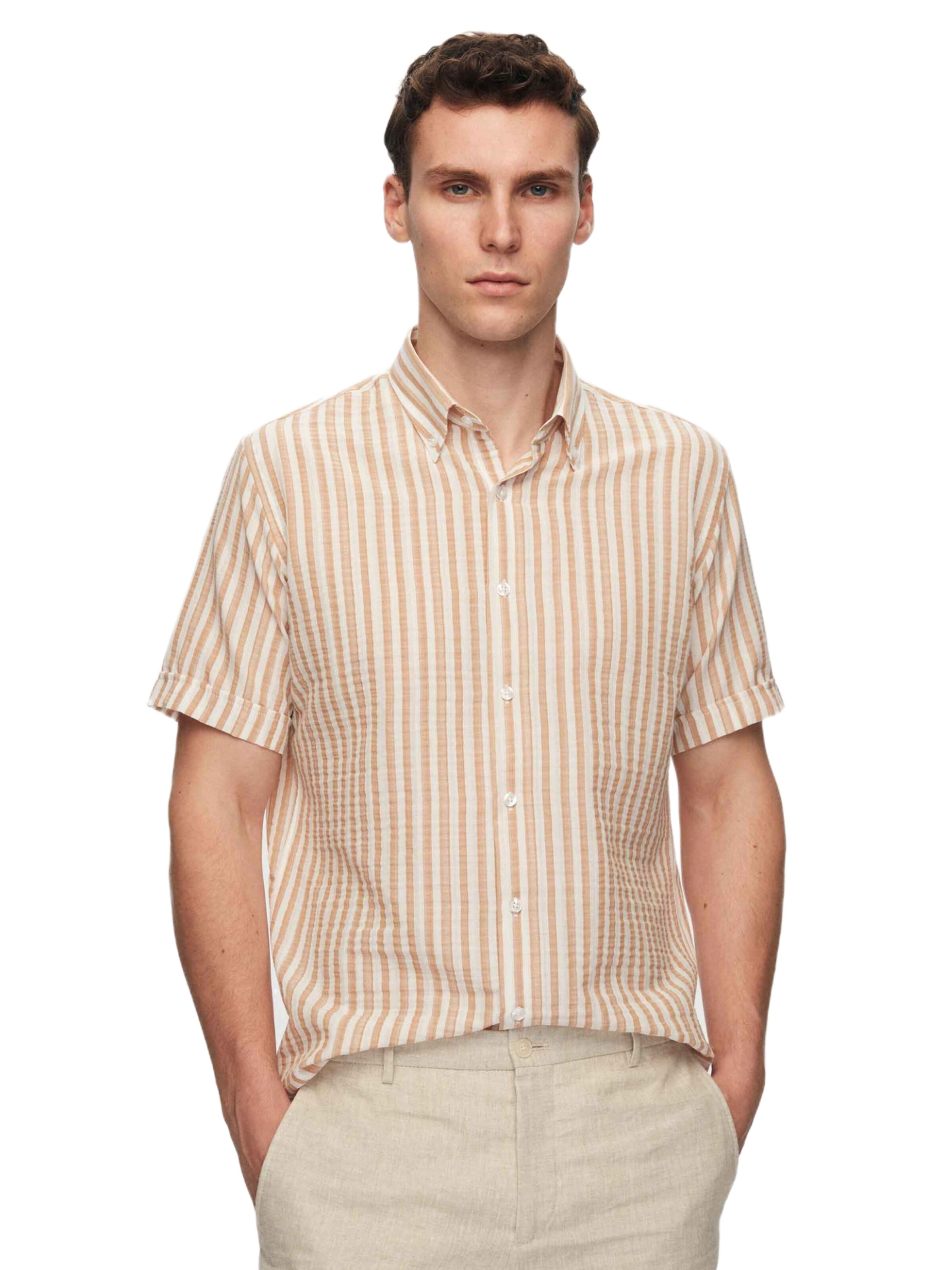 D’S Damat Regular fit Overhemd in Beige: voorkant