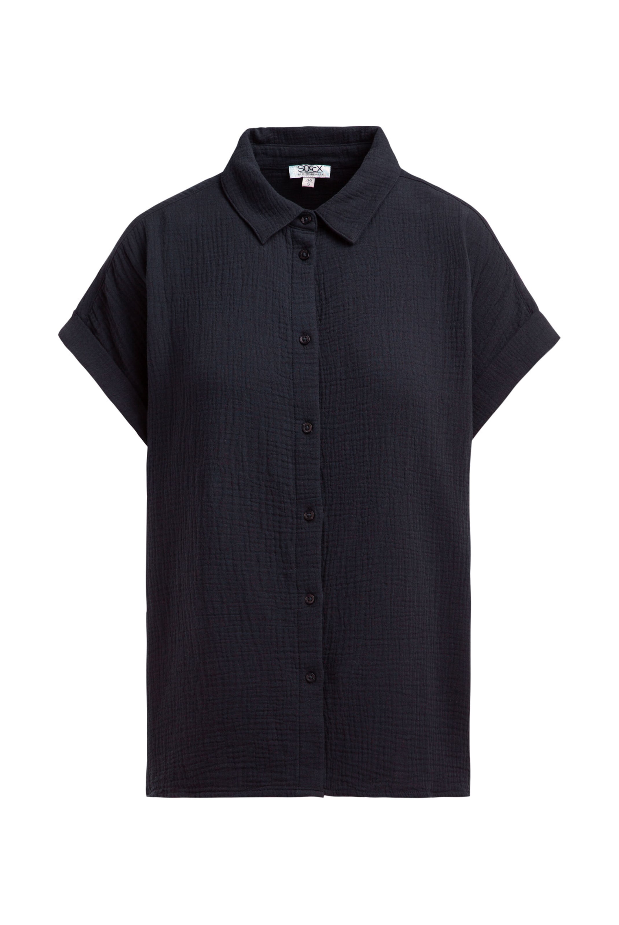 Soccx Ärmellose Musselin-Bluse mit Rückenprint in Blau: Vorderseite