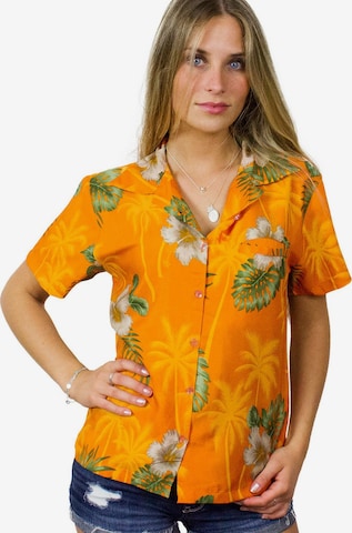 King Kameha Bluse 'Small Flower' in Gelb: Vorderseite