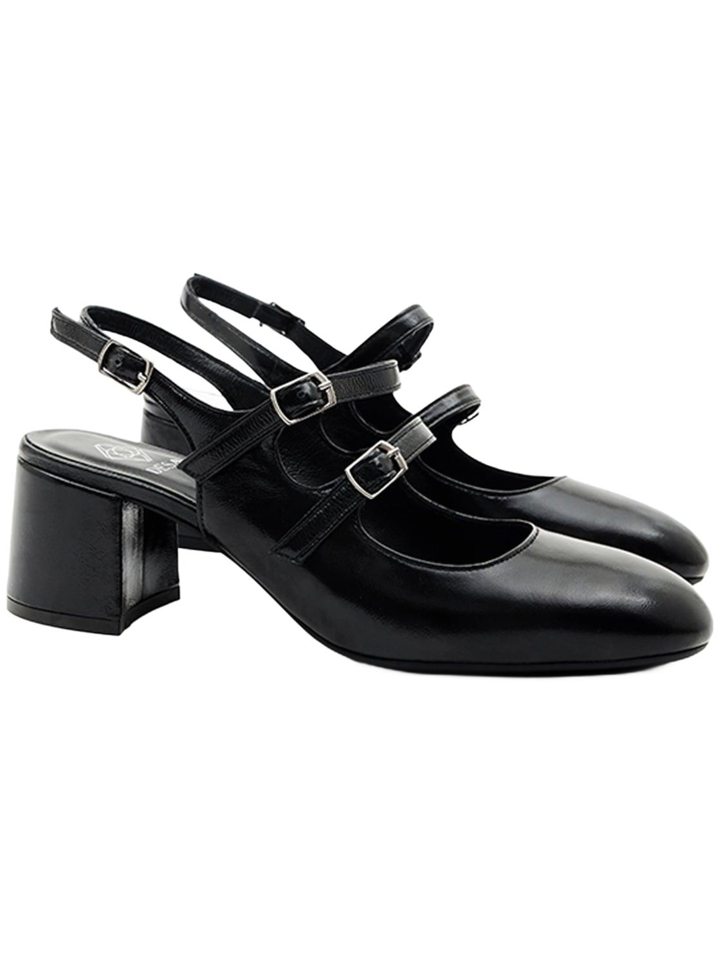 Desa Slingpumps 'DESA Damenschuhe mit Schnallendetail aus Lackleder und Blockabsatz'‌‌‌‌‌‌‌ in Schwarz
