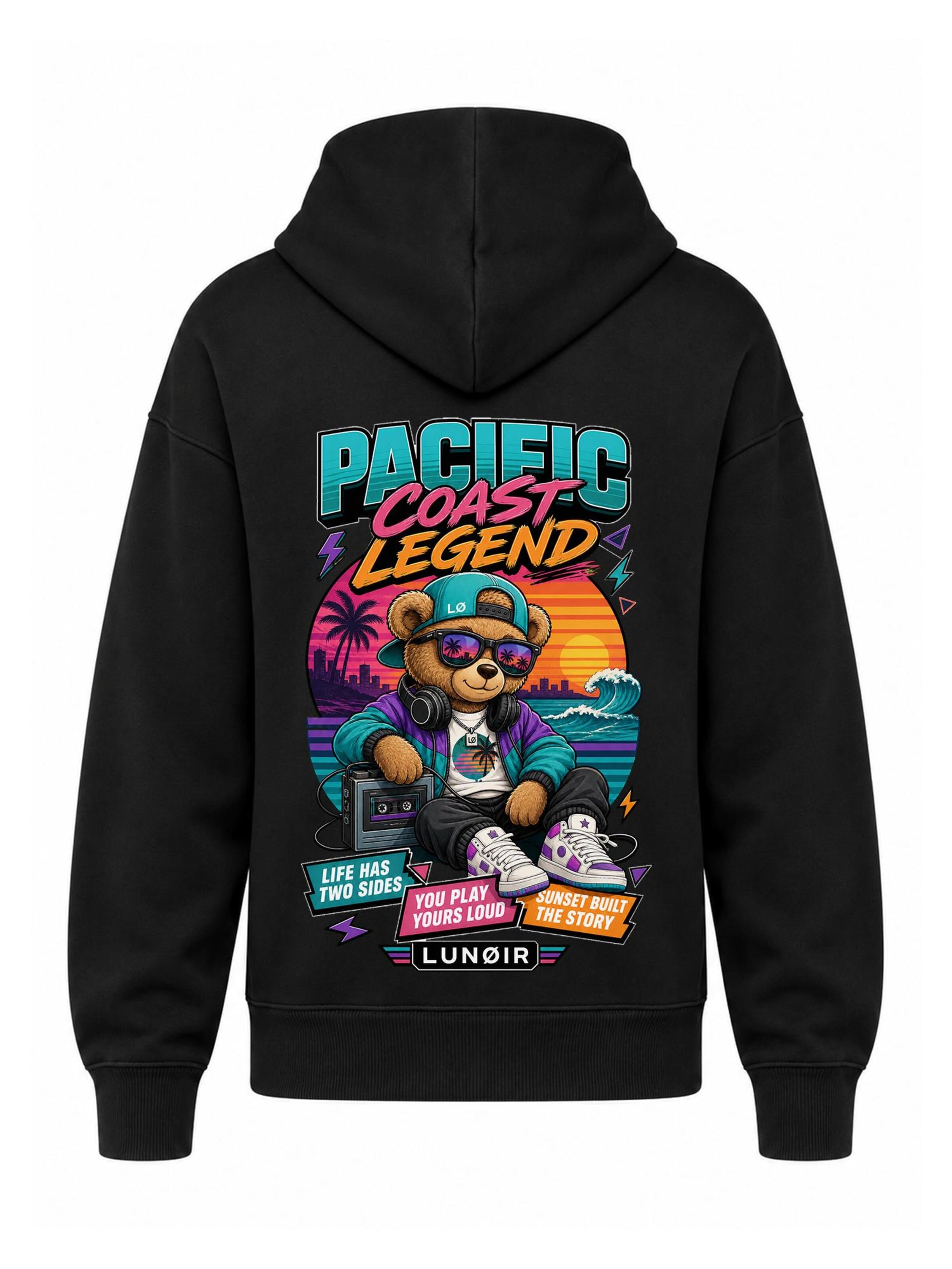 LUNØIR Studio Tréning póló 'Pacific Coast Legend' - fekete: elől