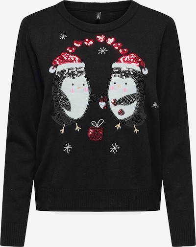 ONLY Pullover 'ONLXMAS SHINE' in dunkelrot / schwarz / weiß, Produktansicht