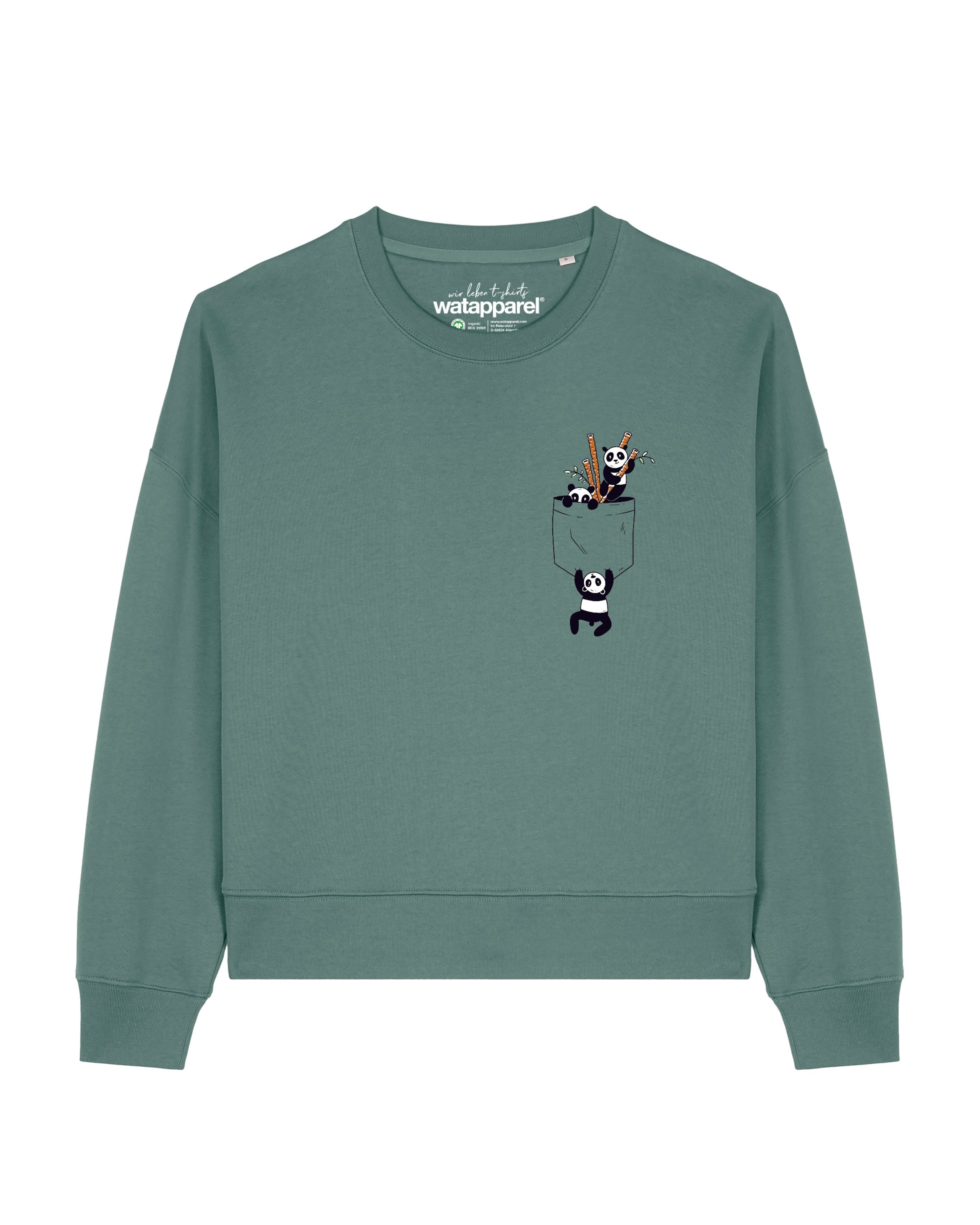 Watapparel Sweatshirt ' Pocket Pandas ' in Groen: voorkant