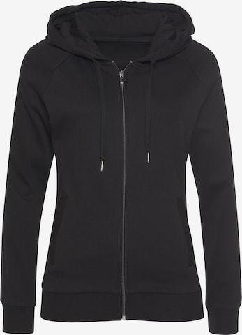 LASCANA ACTIVE Zip-Up Hoodie in Black: front