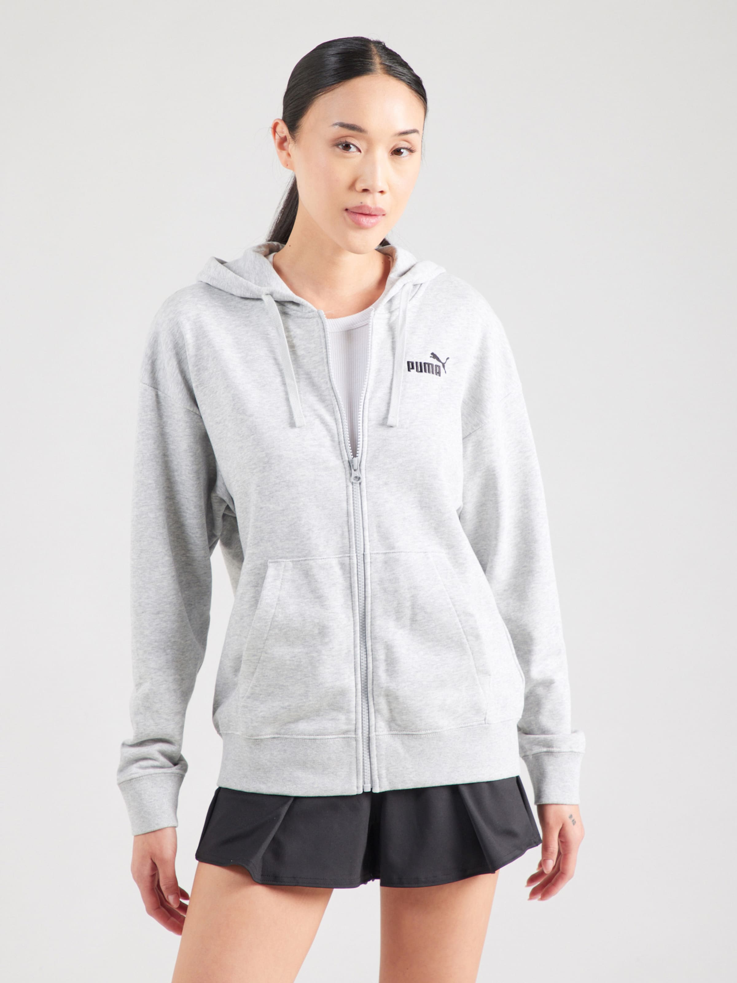 PUMA Athletic Zip-Up Hoodie 'ESS No. 1' in Light Grey | ABOUT YOU
