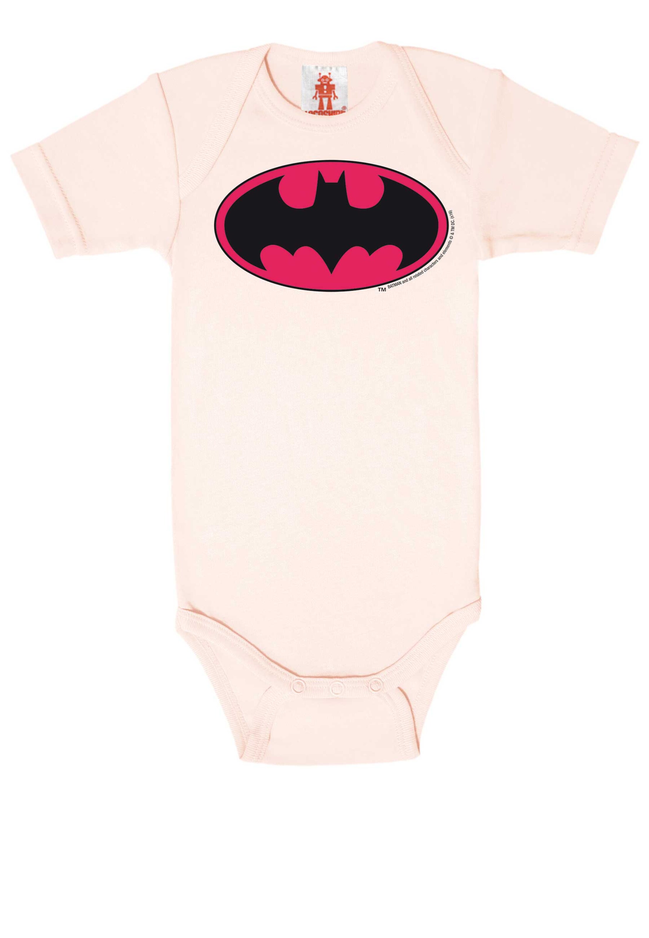 LOGOSHIRT Romper/bodysuit 'DC - Batman Logo' in Pink: front