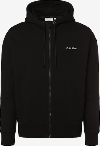 Calvin Klein Zip-Up Hoodie in Black: front