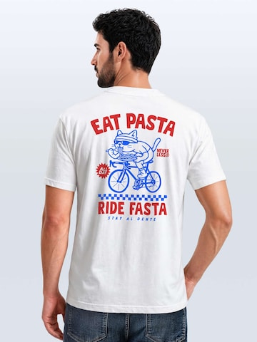 Neverless Shirt 'Eat Pasta Ride Fasta' in White