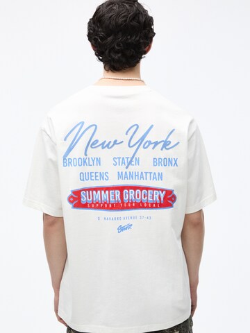 Pull&Bear Shirt 'SUMMER GROCERY' in White: front