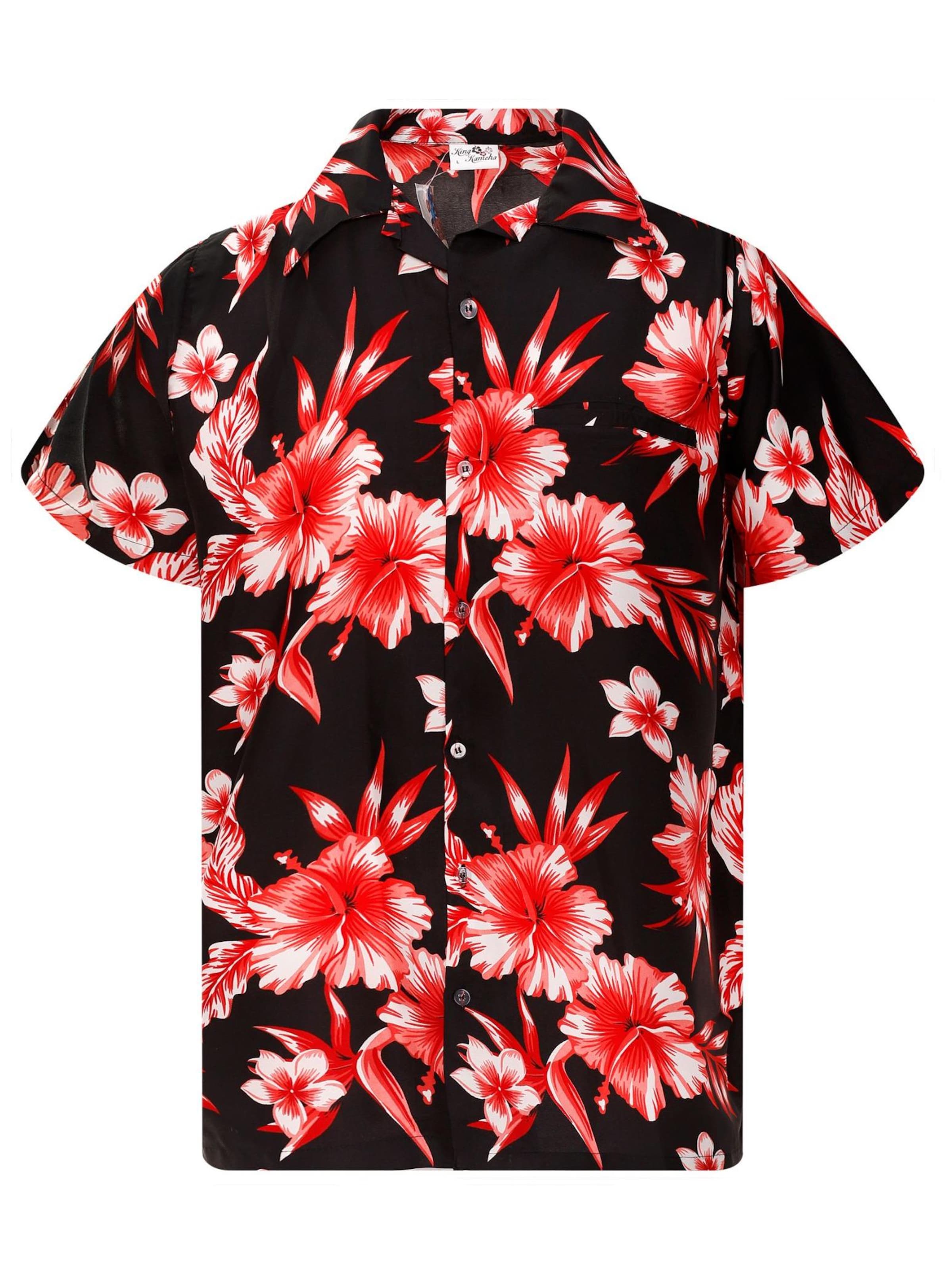 King Kameha Shirt 'Mono Flowers' in Rood: voorkant
