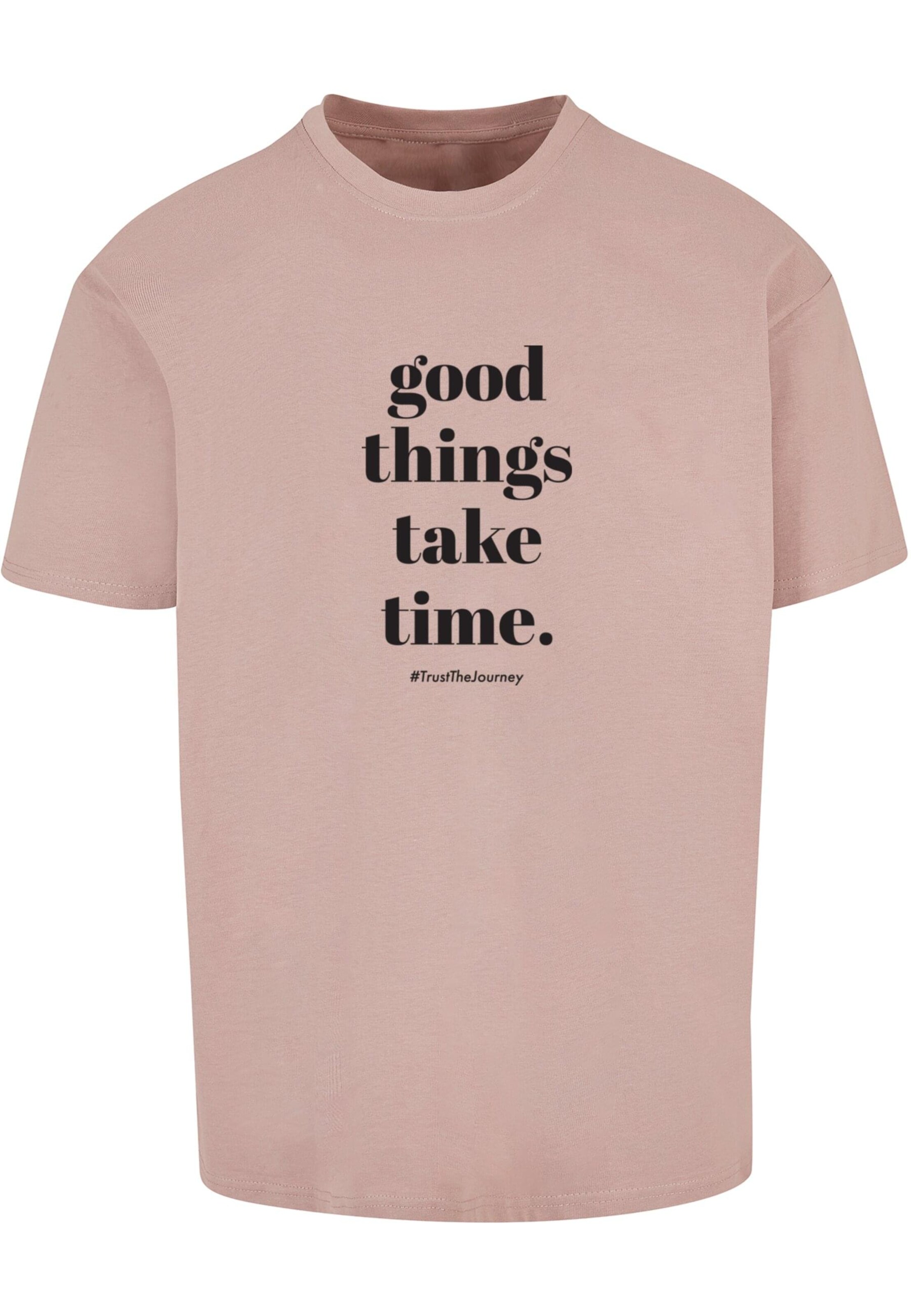 T-Shirt 'Good Things Take Time' Merchcode en beige : devant