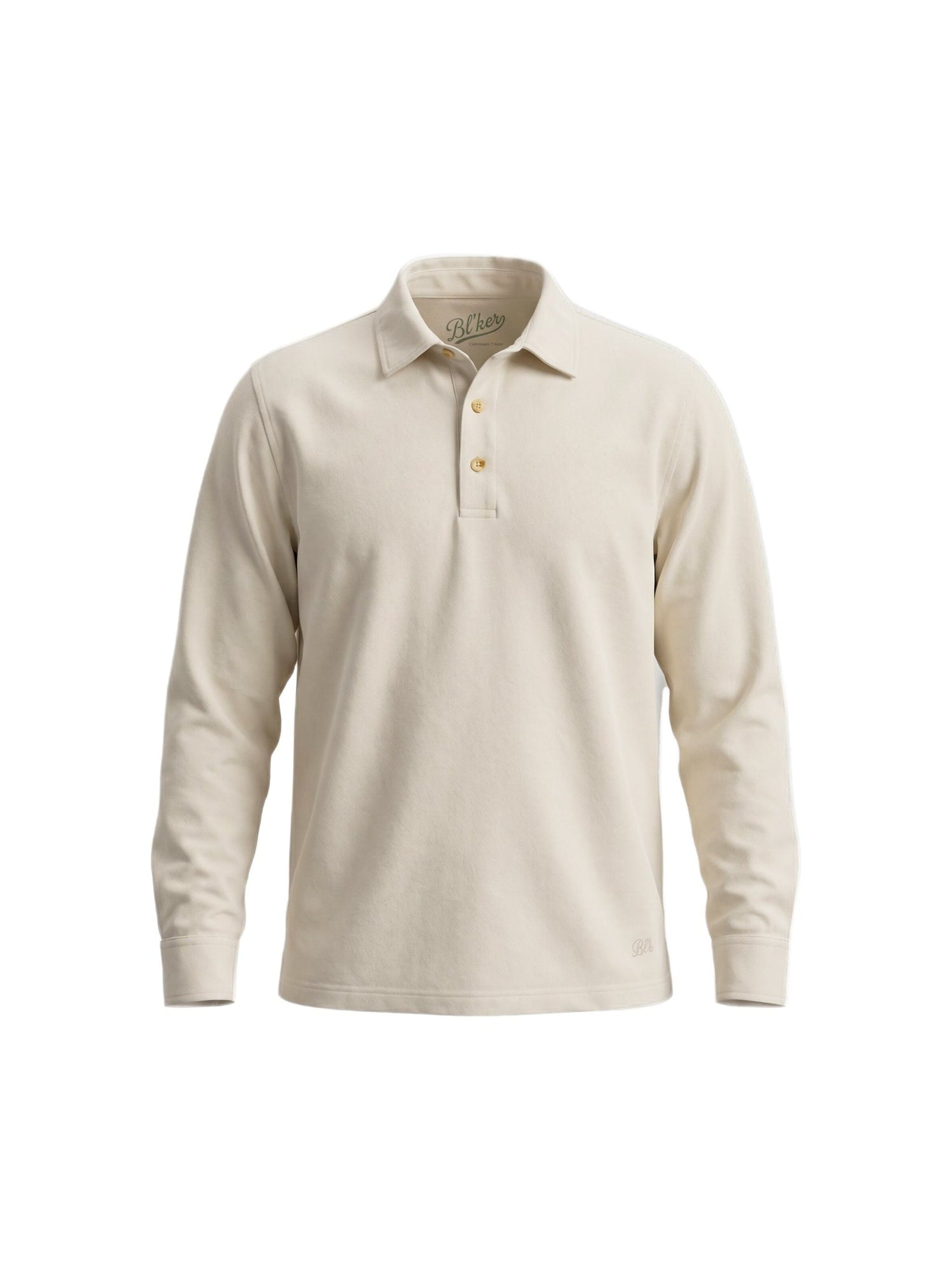 Bl'ker Vintage Shirt '3-BUTTON LONG SLEEVE INTERLOCK POLO SHIRT BURLINGTON MILK' in Beige: front