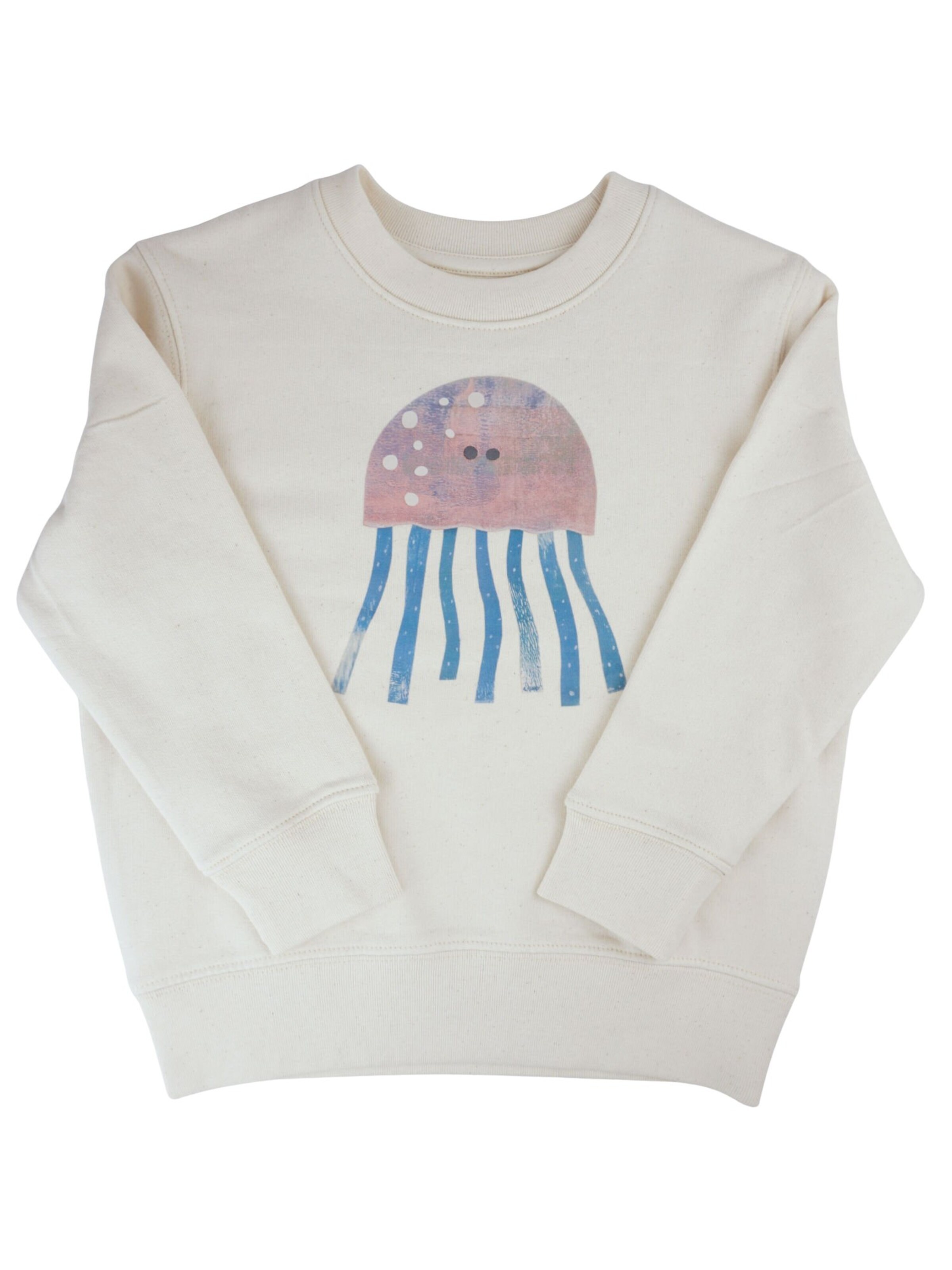 MelaDi Sweater 'Meladi Kinder Sweater aus Biobaumwolle - Qualle auf Natural White' in White: front