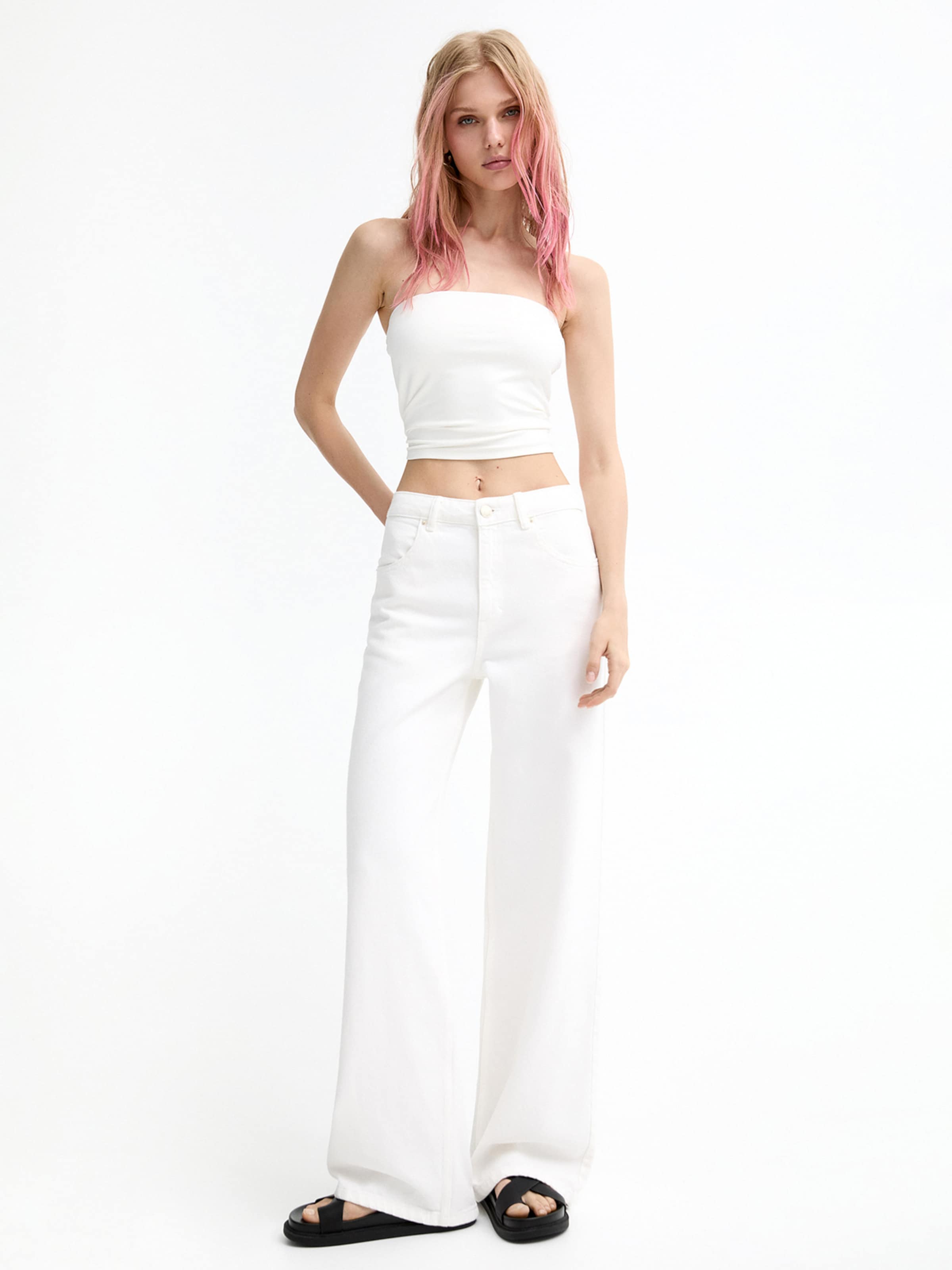 Pull\u0026Bear Wide leg Jeans in White Denim | ABOUT YOU