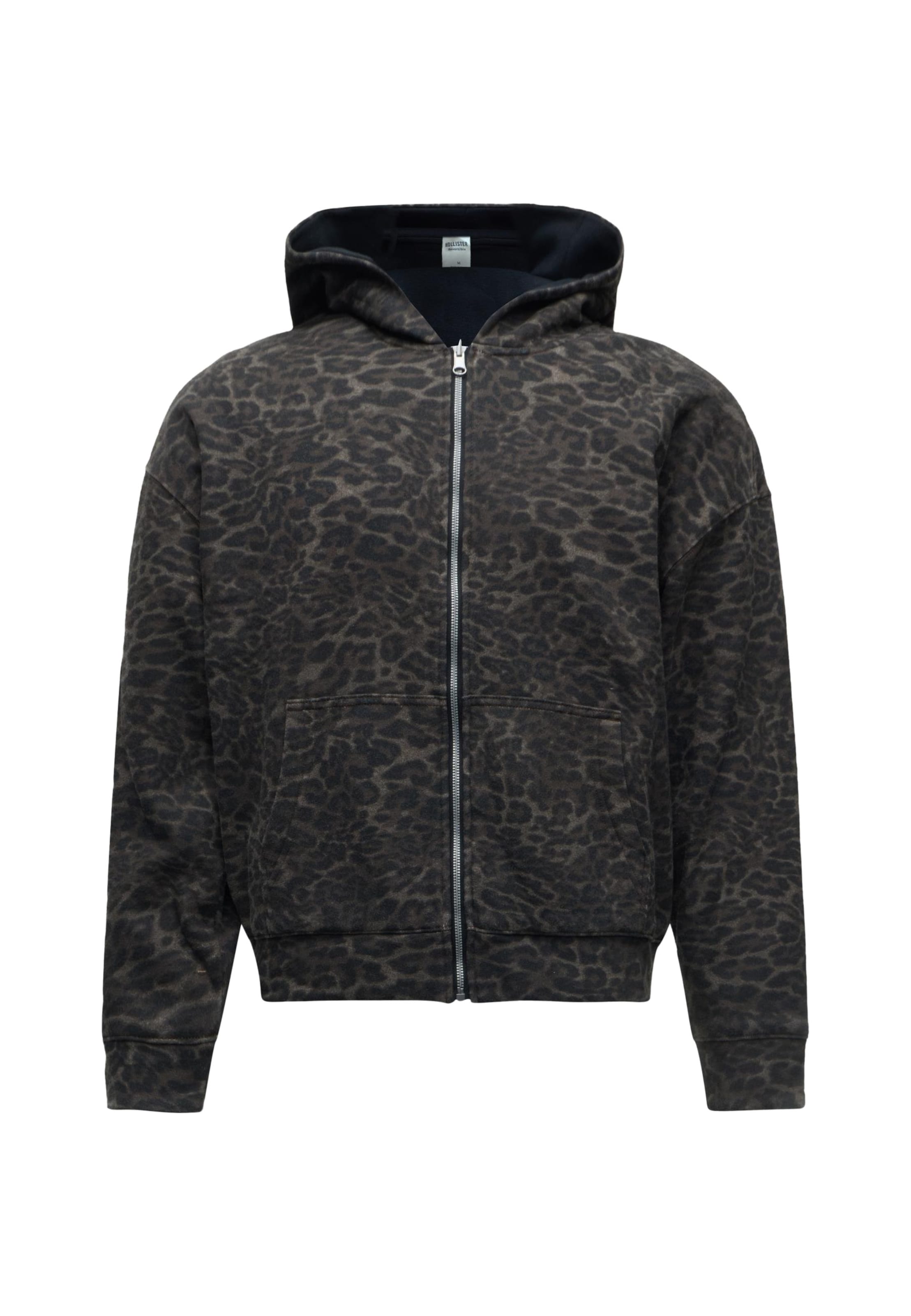 HOLLISTER Zip-Up Hoodie in Black: front