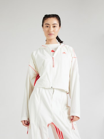 ADIDAS SPORTSWEAR Спортна жилетка с качулка 'Dance All-gender Versatile' в бяло: отпред