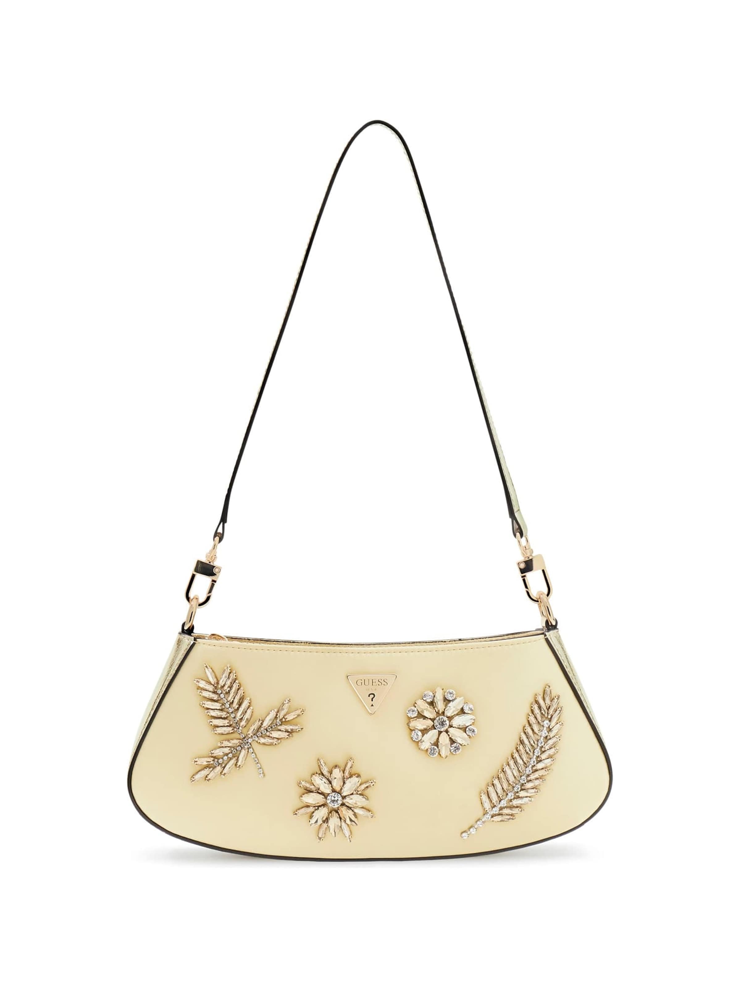 GUESS Schultertasche 'Elsie Jewel-Appliqué' in Beige: Vorderseite