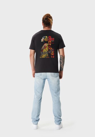 Oldskull Shirt 'Asian Kimono Beat' in Black