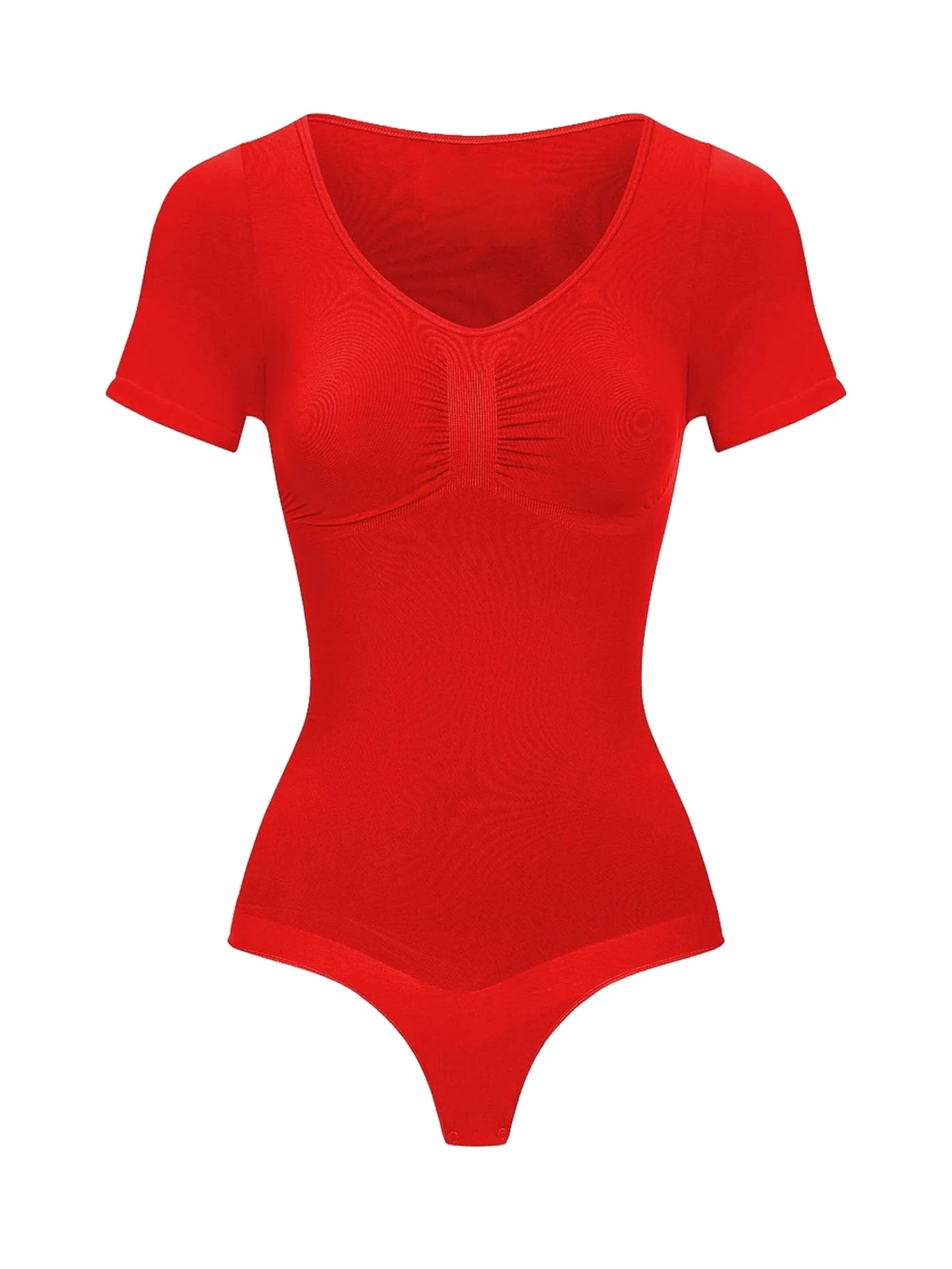 cfab Shapingbody 'T-Shirt Bodysuit Sculpting Shapewear mit String' in Rood: voorkant