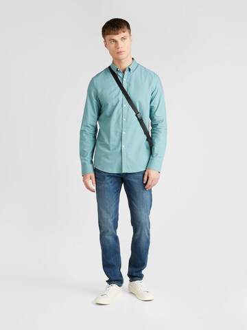 FARAH - Slim Fit Camisa 'BREWER' em azul