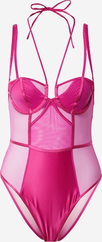 River Island Bodysuit 'SATIN AND MESH BODY' in Pink: front
