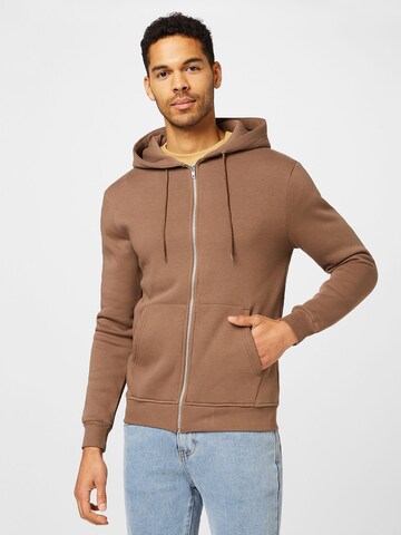 ABOUT YOU Zip-Up Hoodie 'Bjarne' in Brown: front