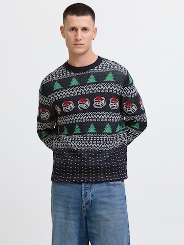 JACK & JONES Svetr 'JJXMAS ANDREW' – modrá: přední strana