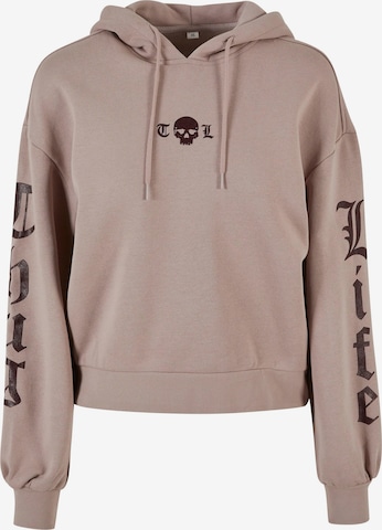 Thug Life Sweatshirt 'Caution' in Roze: voorkant