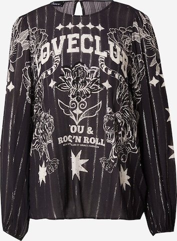 Grace Blouse 'LOVECLUB' in Zwart: voorkant