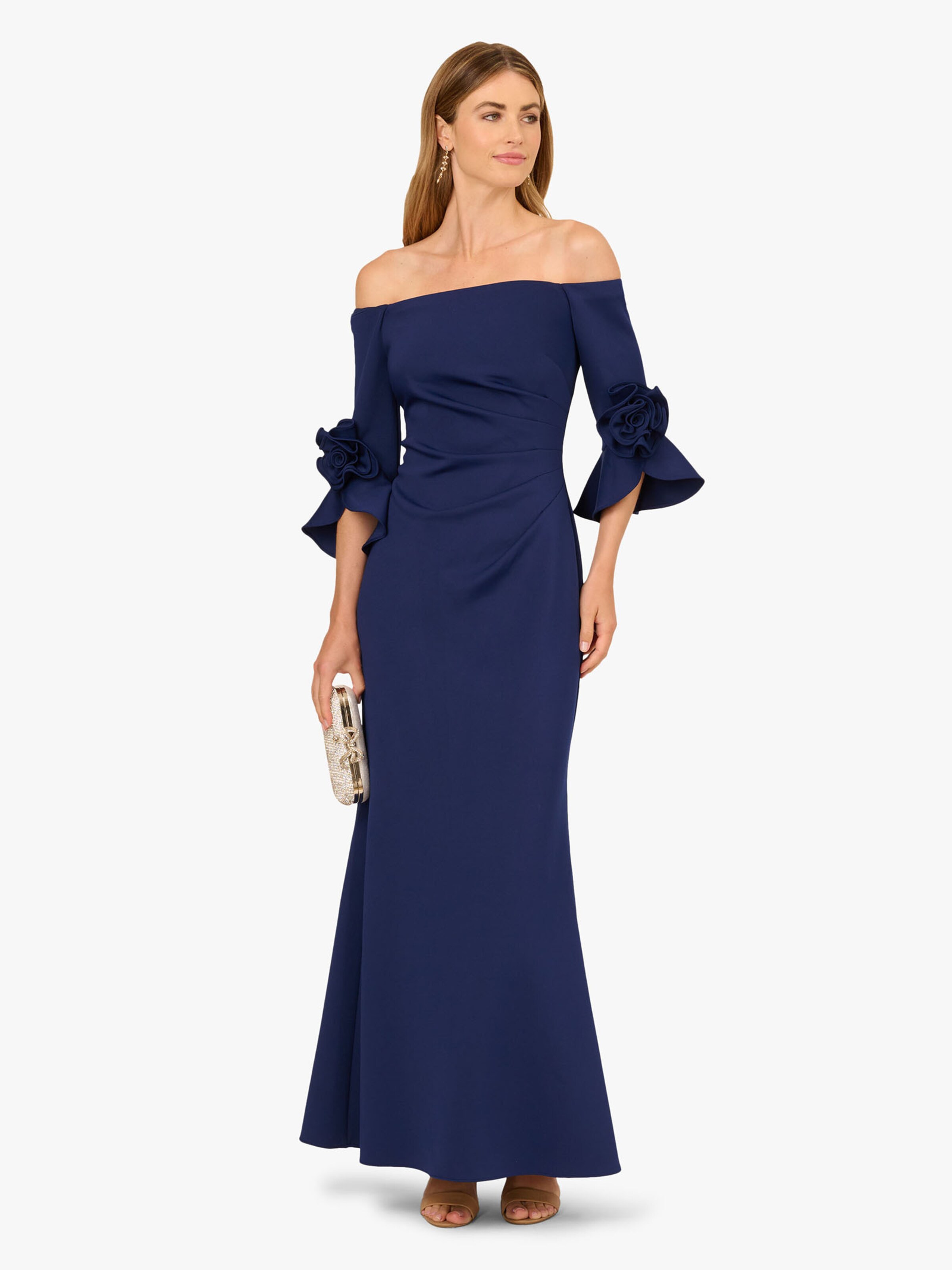 Adrianna Papell Avondjurk 'Rosette Scuba Crepe Gown' in Blauw
