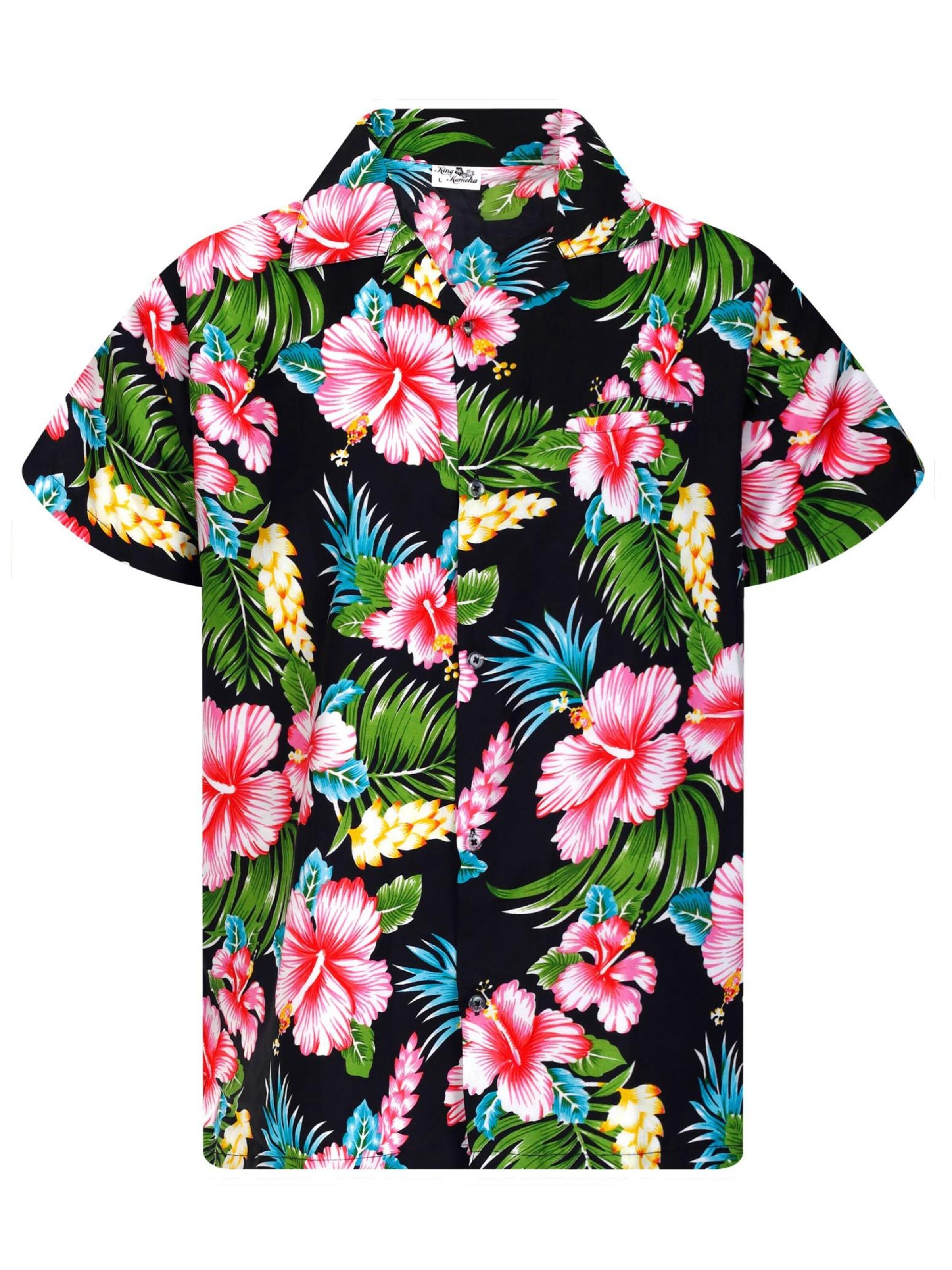 Maglietta 'Hibiscus New' di King Kameha in nero: frontale