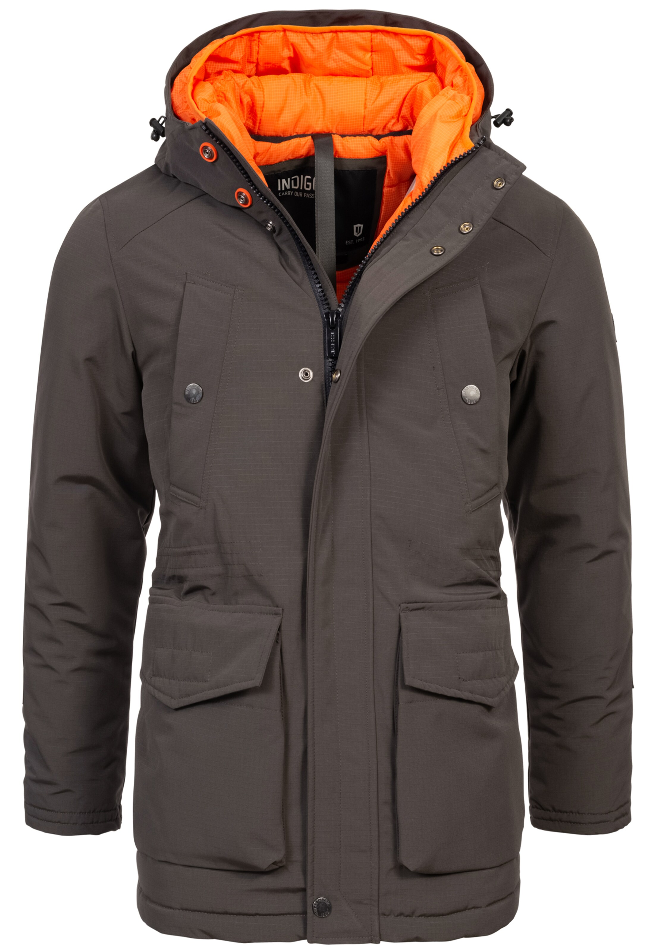 INDICODE JEANS Winterparka 'Waters' in Grijs: voorkant