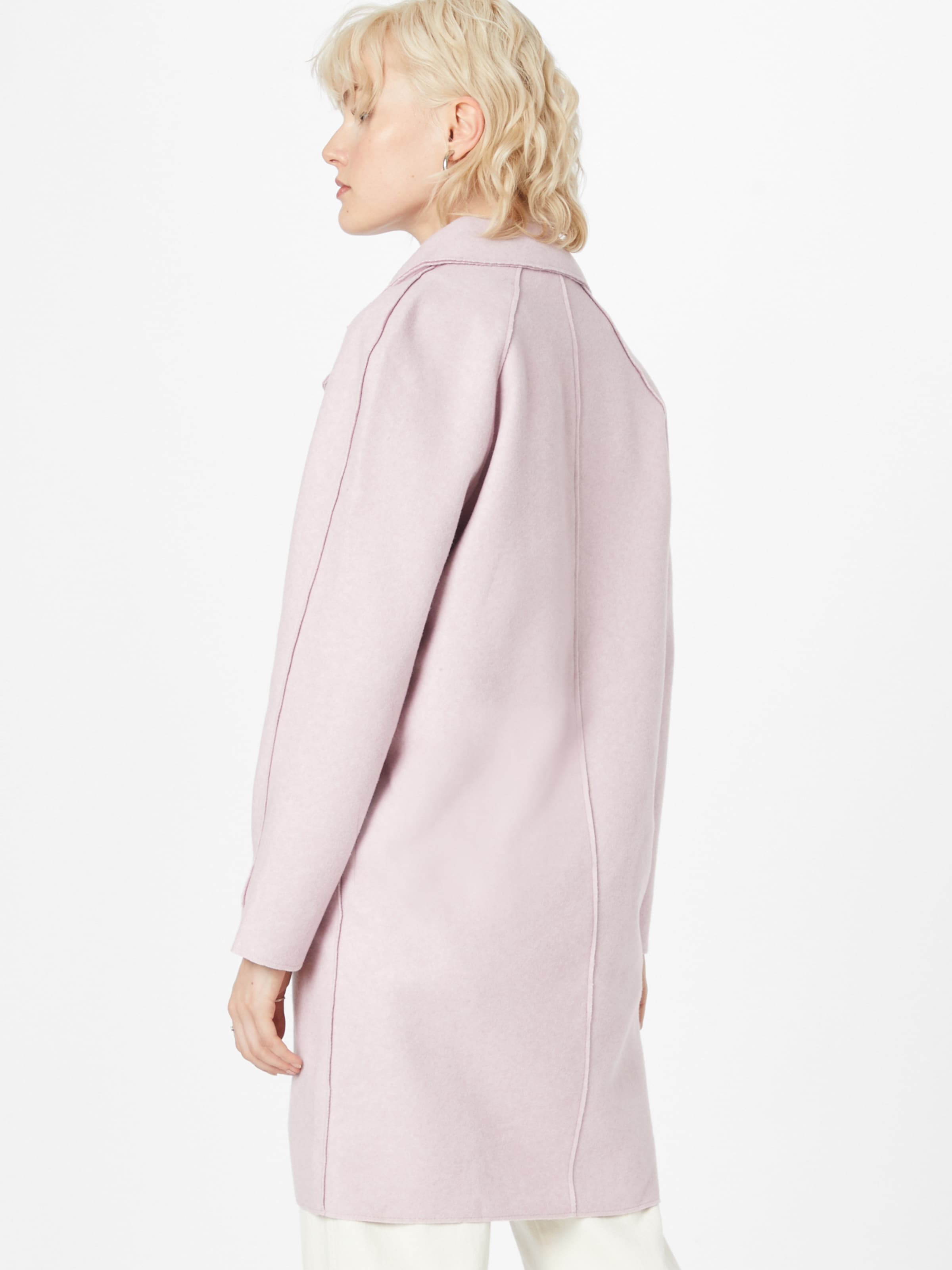 pink collarless coat