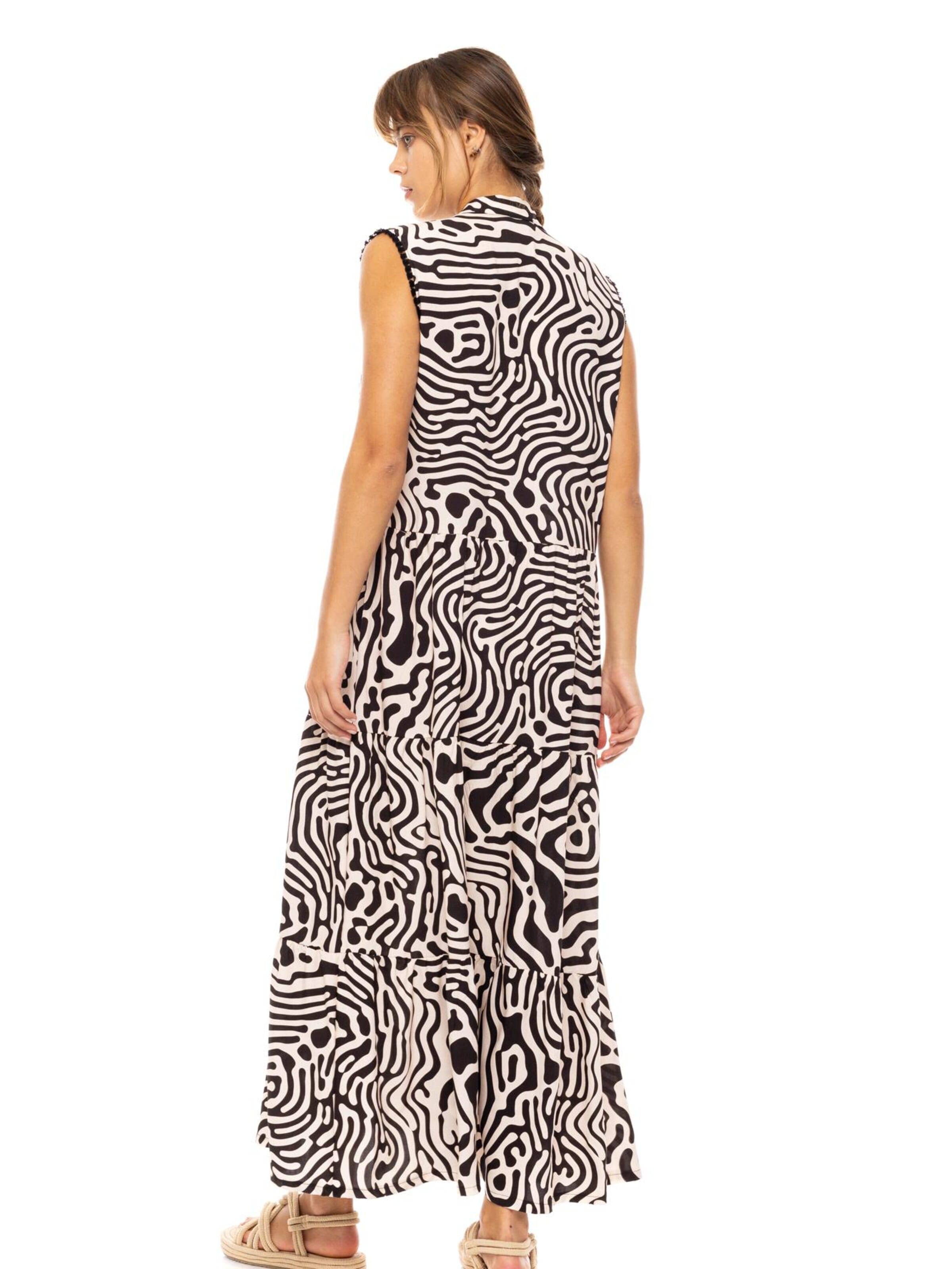 Pink Label - Vestido de verano 'BEACHWEAR LONG BLACK GEO' en negro