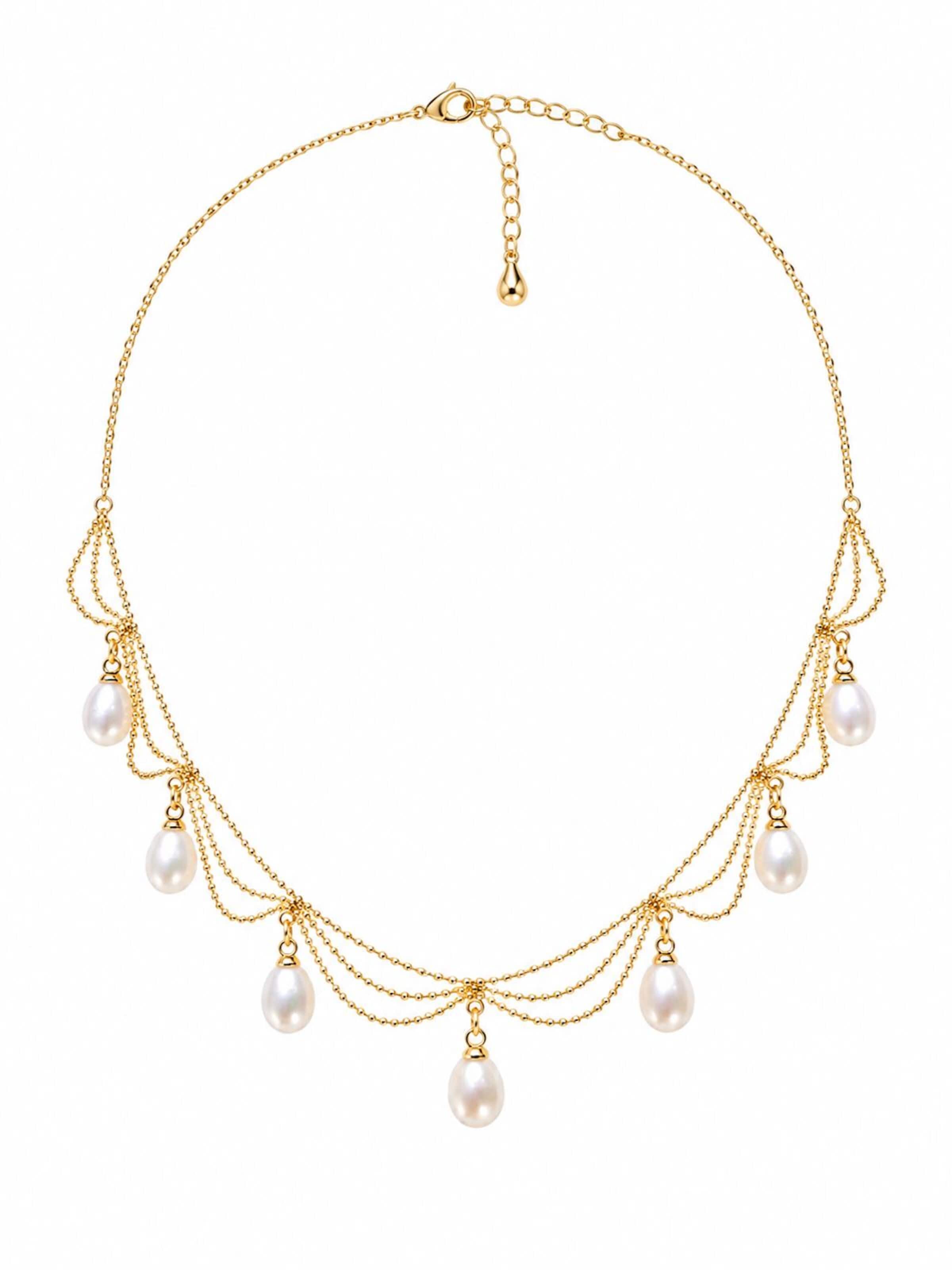 LanLivia Chaîne 'Freshwater' en Onesize en or / blanc perle, Vue avec produit