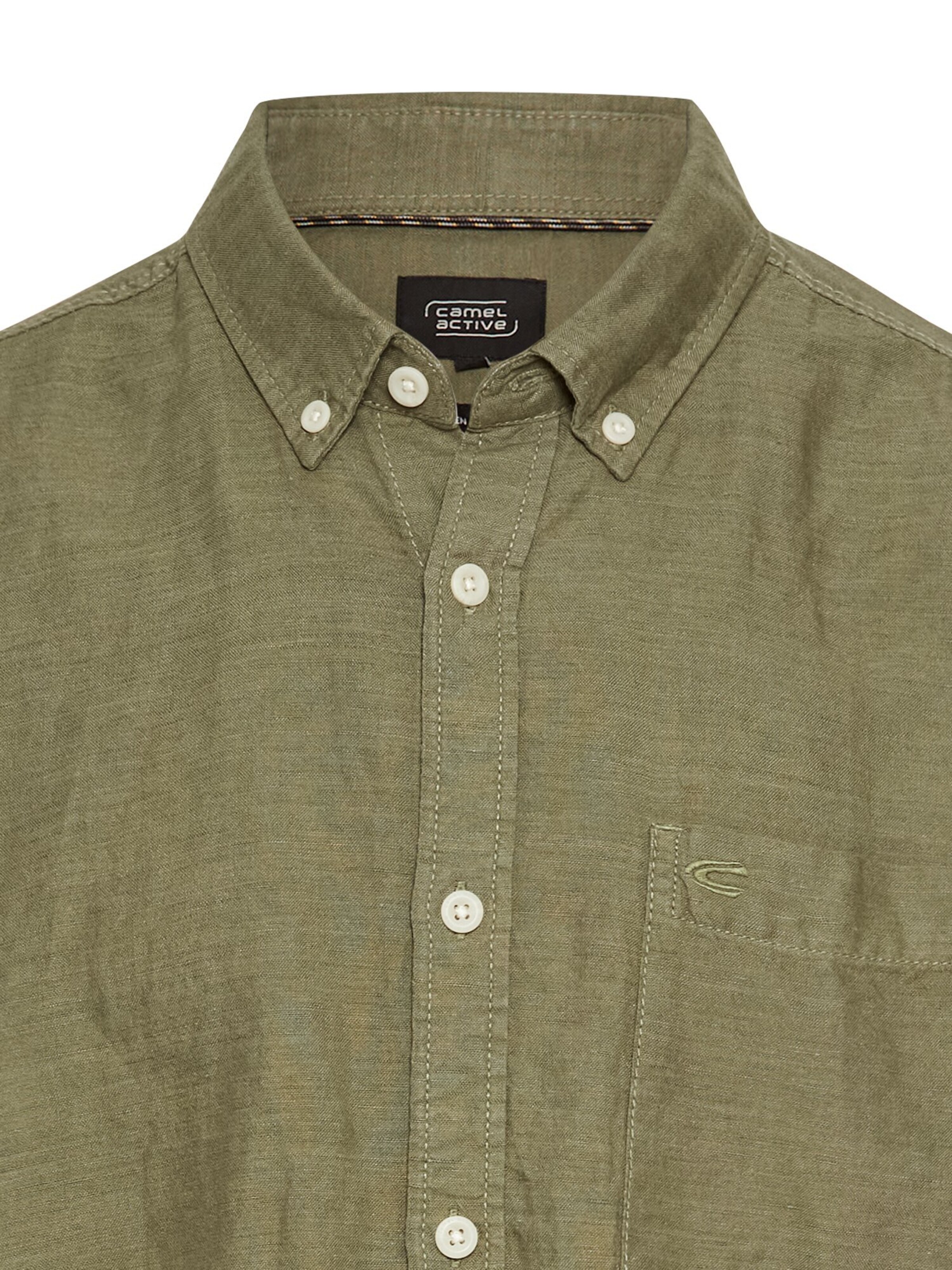 CAMEL ACTIVE Regular Fit Kurzarmhemd aus einem Baumwoll-Leinenmix in Grün