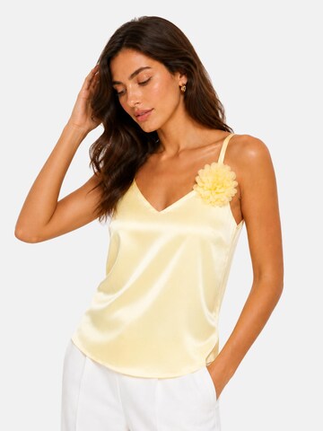 REGINA FASHION Top 'V-Neck Satin Top with 3D Flower Detail' in Yellow
