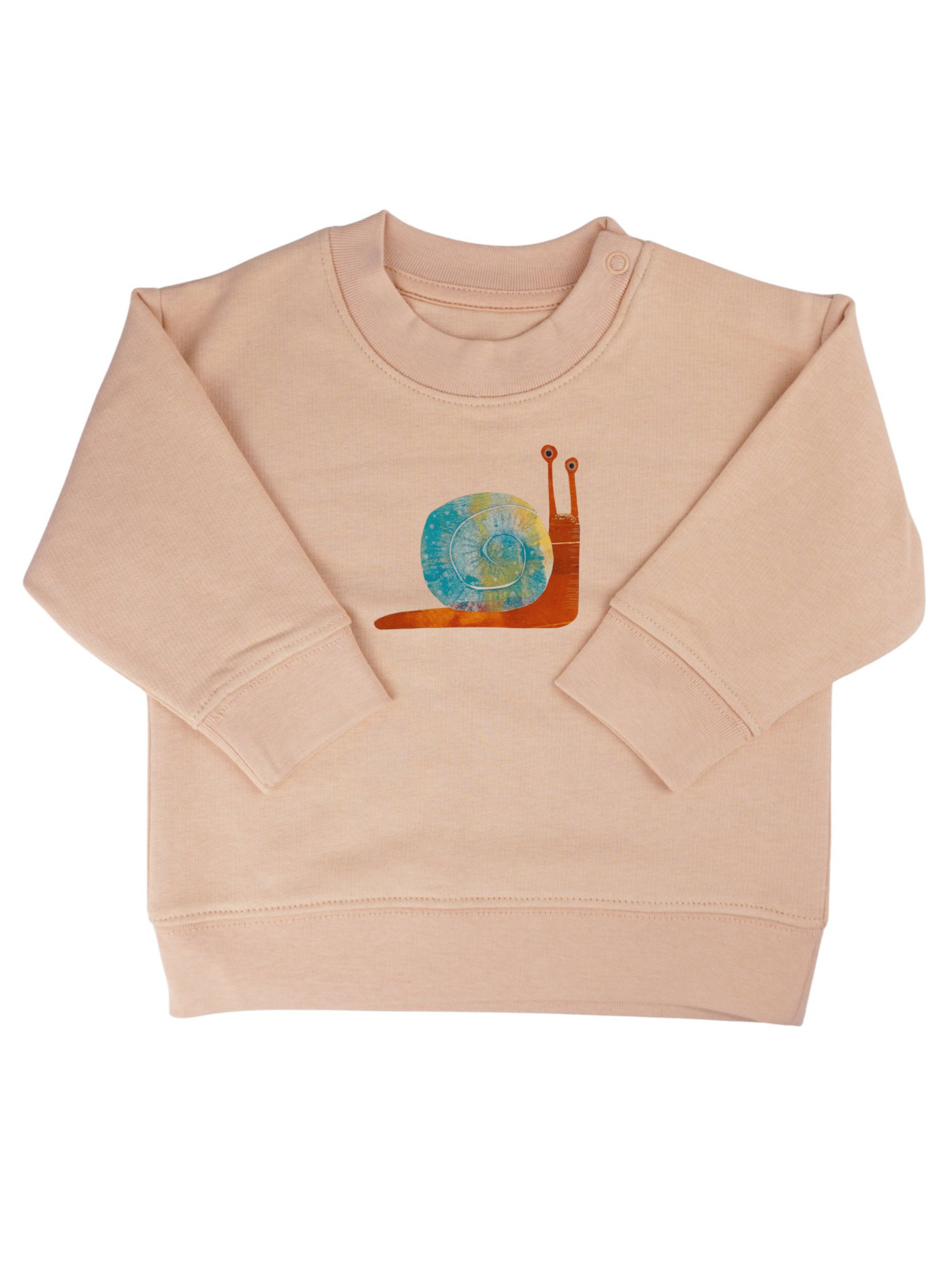 MelaDi Sweatshirt 'Meladi Kinder Baby-Sweater aus Biobaumwolle - Schnecke auf Creme Latte'‌‌‌‌‌‌ in Beige: Vorderseite
