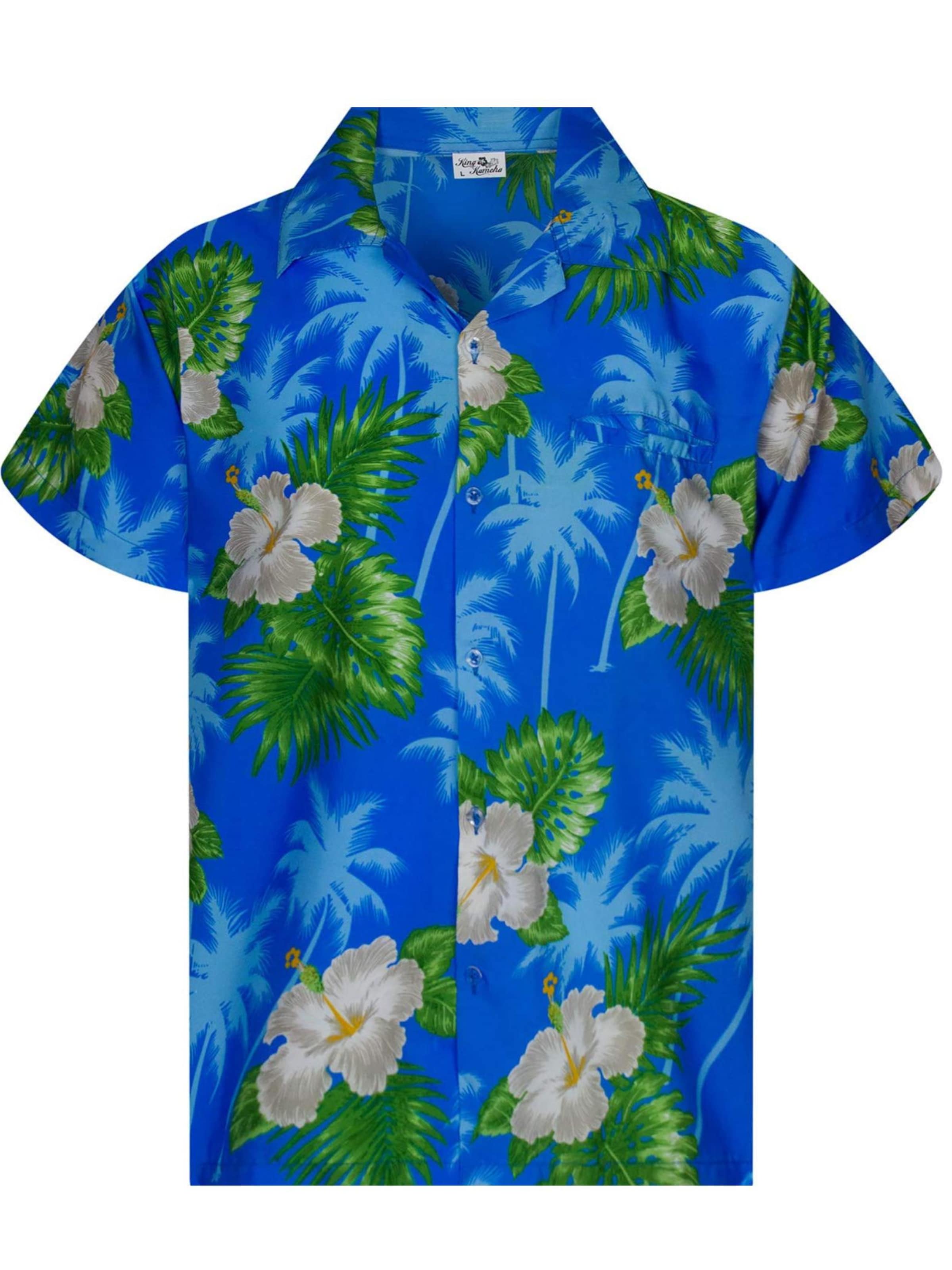 King Kameha Hemd 'Small Flower'‌‌‌‌‌‌ in Blau: Vorderseite