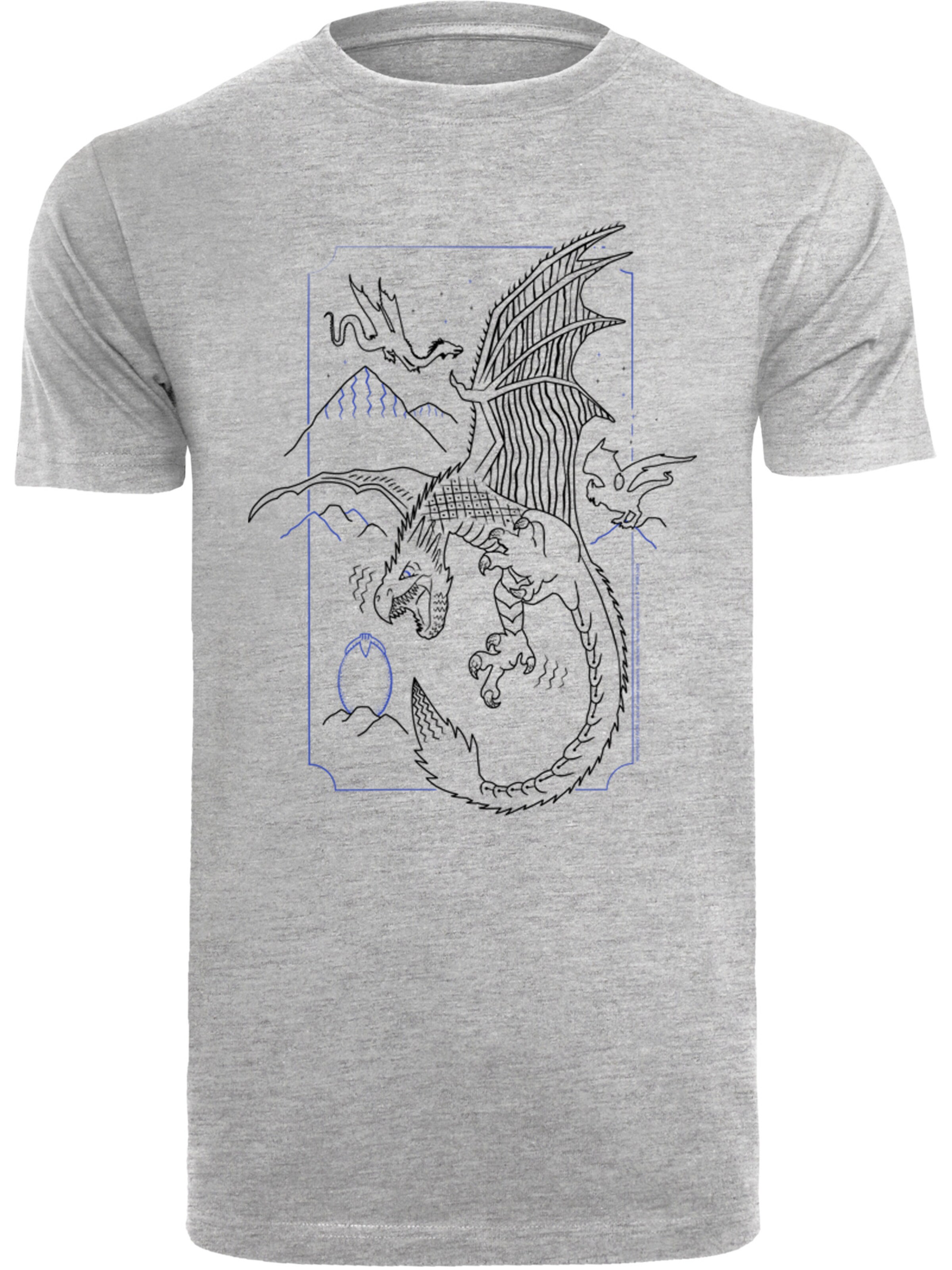 F4NT4STIC Shirt 'Harry Potter Dragon Line Art' in Grey: front