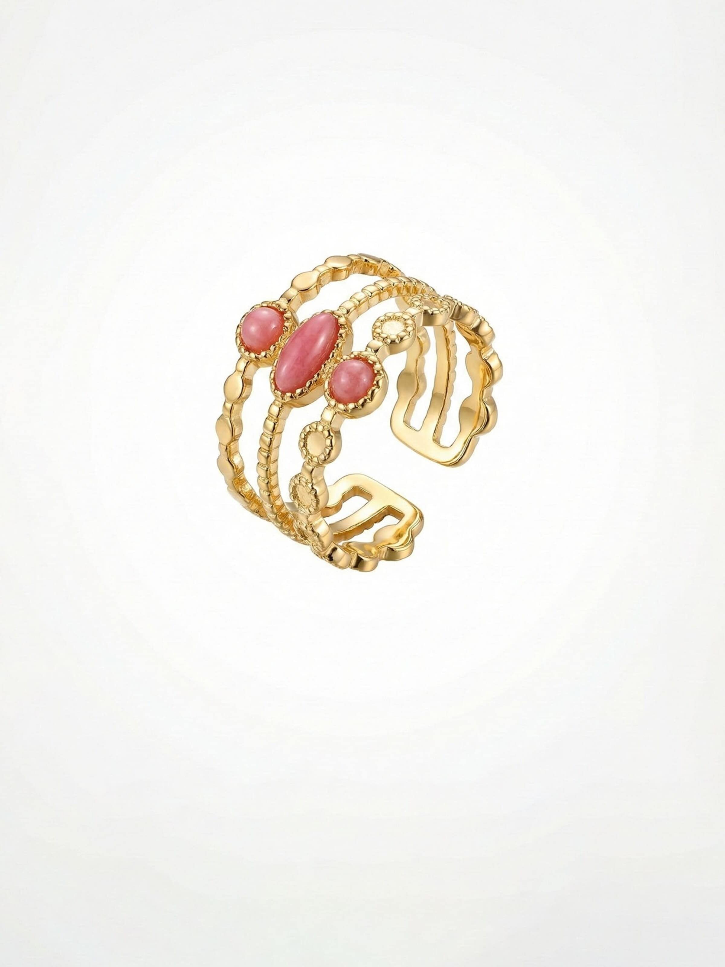 Nemomatheo Ring 'Schichtträume – Dreifaches Steindesign'‌‌‌‌‌ in Gold: Vorderseite